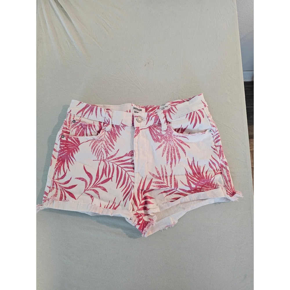 Kensie Jeans Vintage Luxe High Rise Shorts Pink Palm Print Women Size 6/28